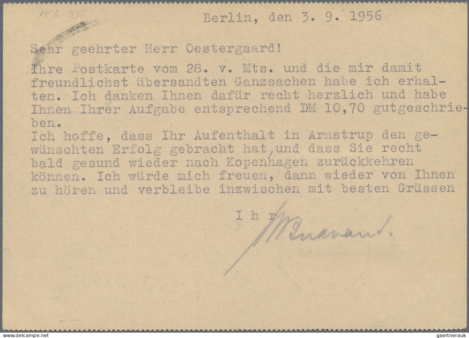 Berlin - Ganzsachen: 1952, Bauten 8 Pfg. Orange, Gezähnte Karte Mit Zusatzfranka - Autres & Non Classés