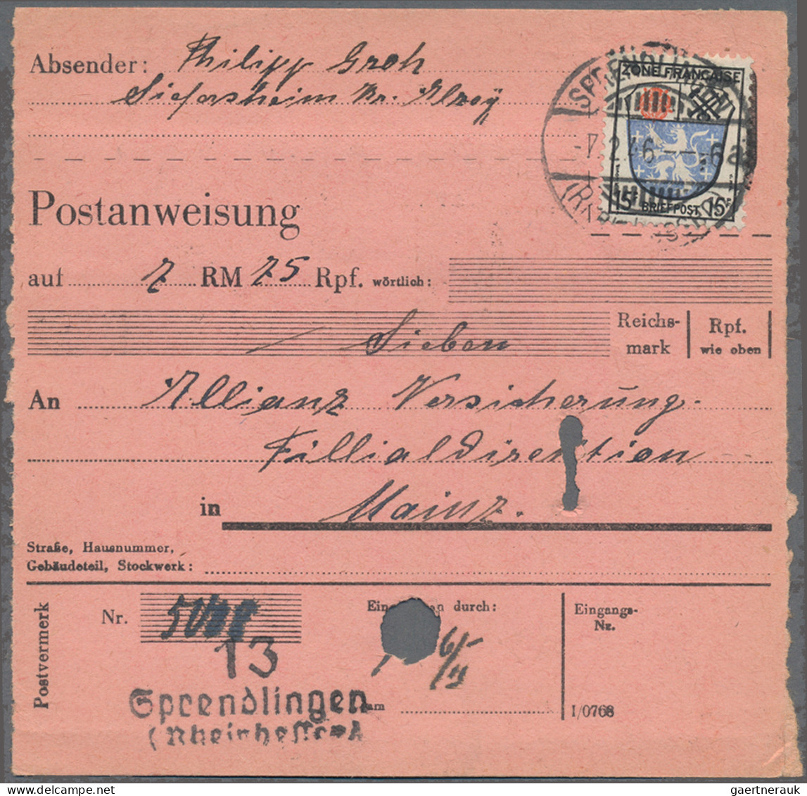 Französische Zone - Allgemeine Ausgabe: 1946, Wappen 15 Pfg. Und Fünf Werte 1 Pf - Sonstige & Ohne Zuordnung