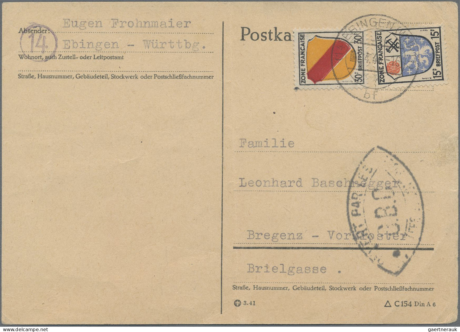 Französische Zone - Allgemeine Ausgabe: 1946, Wappen 15 Pfg. Und 30 Pfg. Als Por - Other & Unclassified