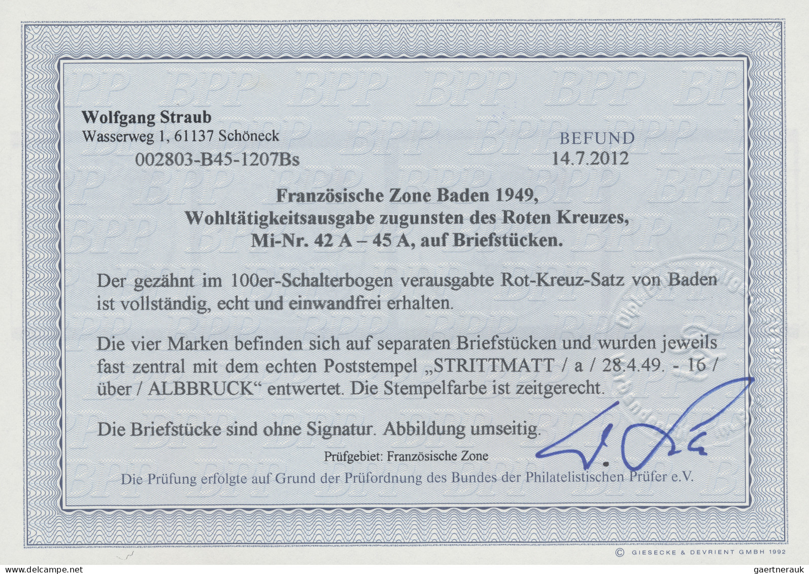 Französische Zone - Baden: 1949, Rotes Kreuz, Kompletter Satz Einzeln Auf Briefs - Sonstige & Ohne Zuordnung