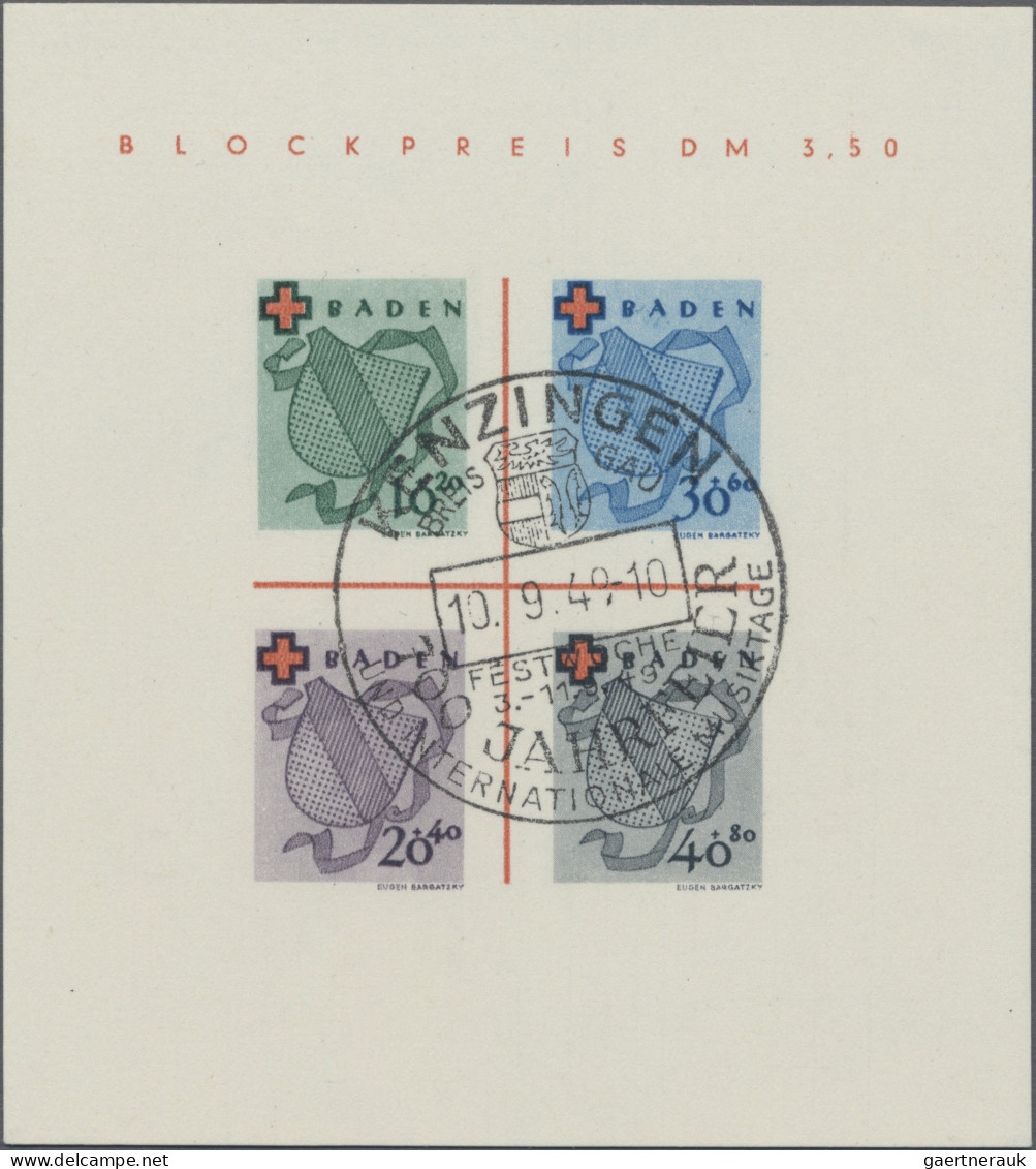 Französische Zone - Baden: 1949, Rotes-Kreuz-Block Ideal Entwertet Mit SST "KENZ - Andere & Zonder Classificatie