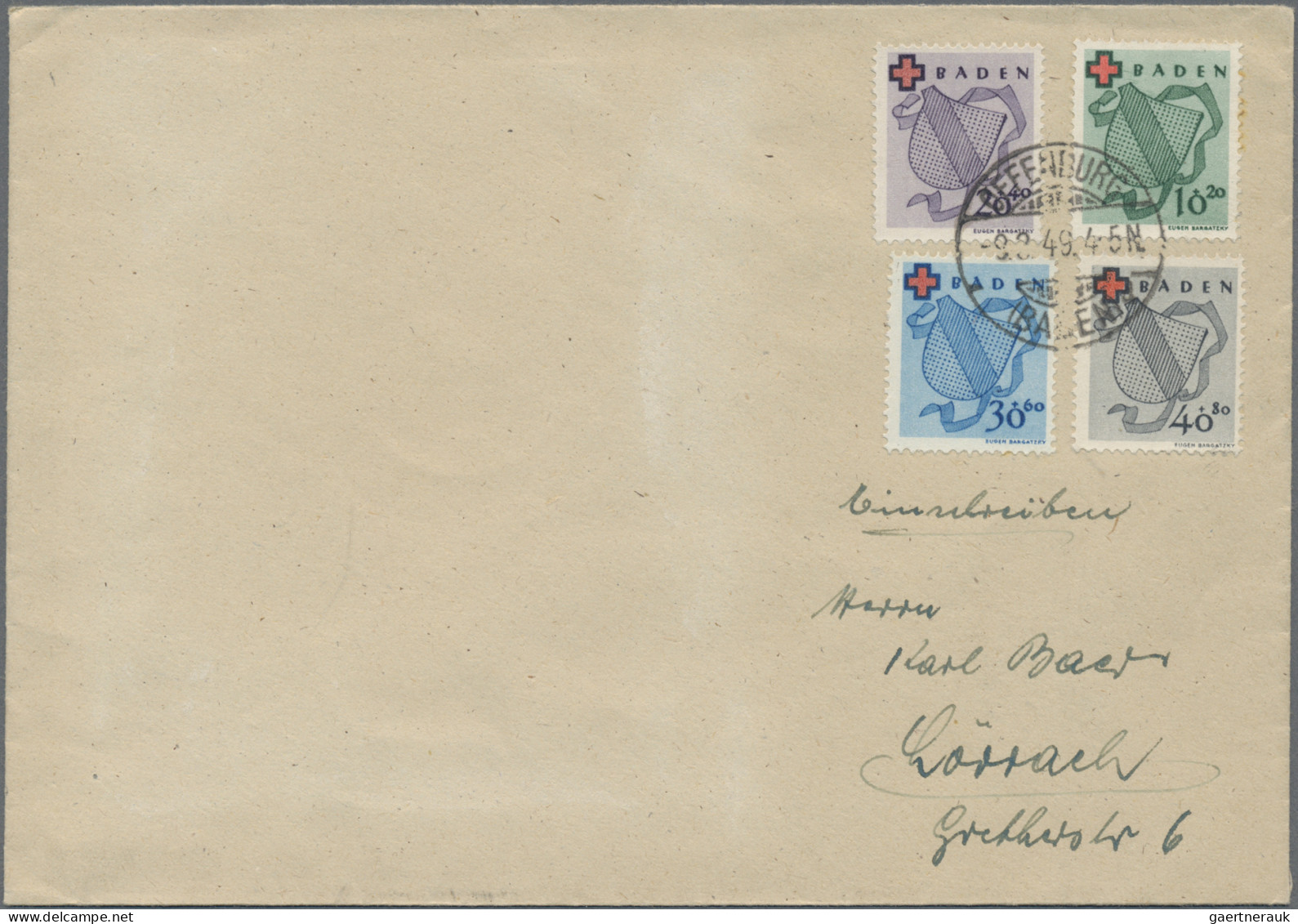 Französische Zone - Baden: 1949. R-Brief Mit Rot-Kreuz-Block Und Kpl. Rot-Kreuz- - Other & Unclassified