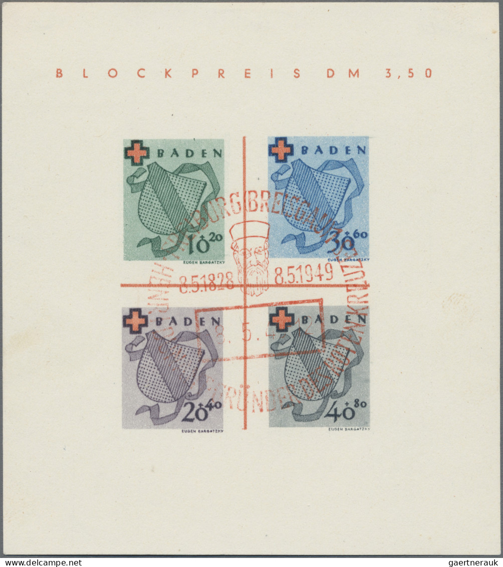 Französische Zone - Baden: 1949, Blockausgabe Rotes Kreuz, Type I, Entwertet Mit - Andere & Zonder Classificatie