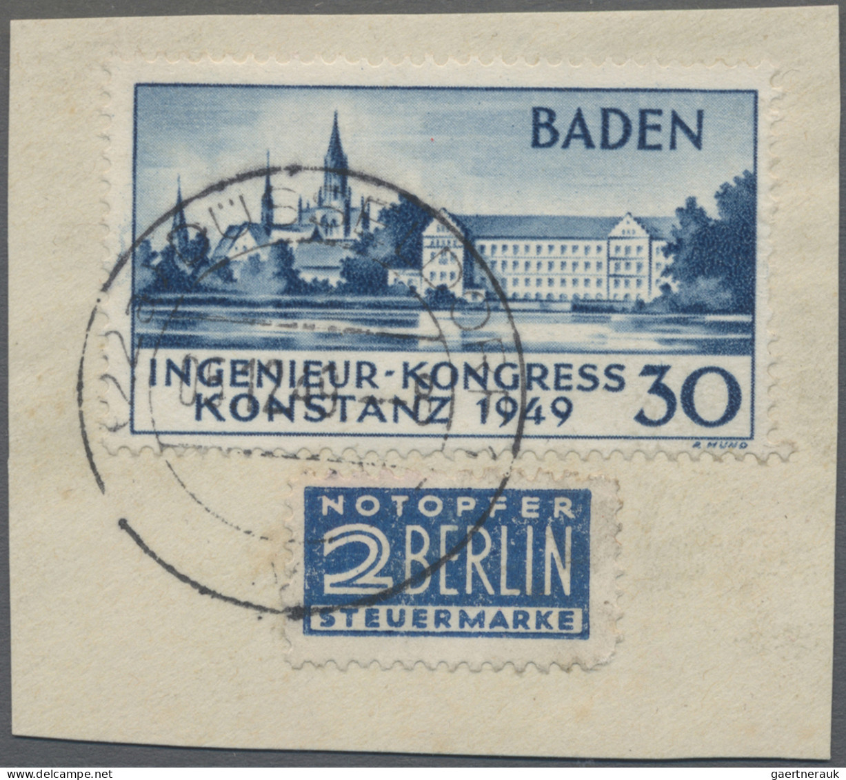 Französische Zone - Baden: 1949, 30 Pfg. Konstanz II Auf Briefstück, Rechts Eini - Autres & Non Classés