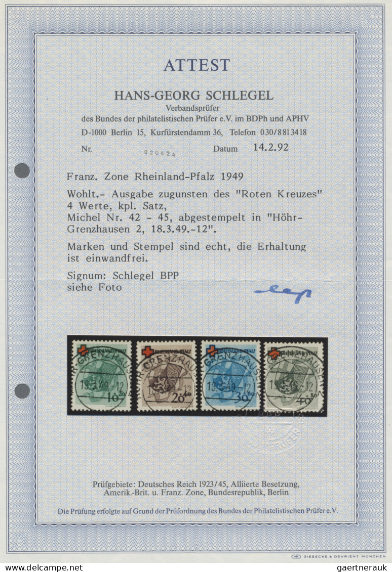 Französische Zone - Rheinland Pfalz: 1949, Rotes Kreuz, Kompletter Satz Zentrisc - Sonstige & Ohne Zuordnung