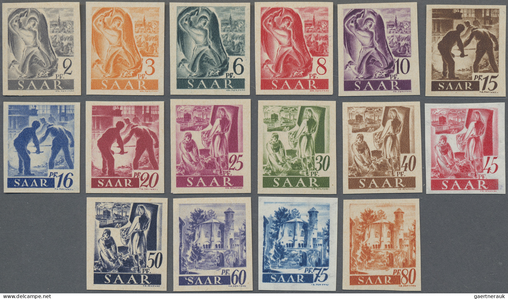 Saarland (1947/56): 1947, 2 Pfg. - 84 Pfg. Saar I Ungezähnt, Kpl. Satz Mit Allen - Unused Stamps