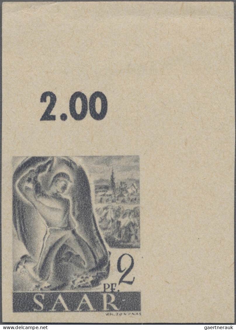 Saarland (1947/56): 1947, Freimarke 2 Pfg. Dunkel- Bis Schwarzgraun Saar I Ungez - Unused Stamps