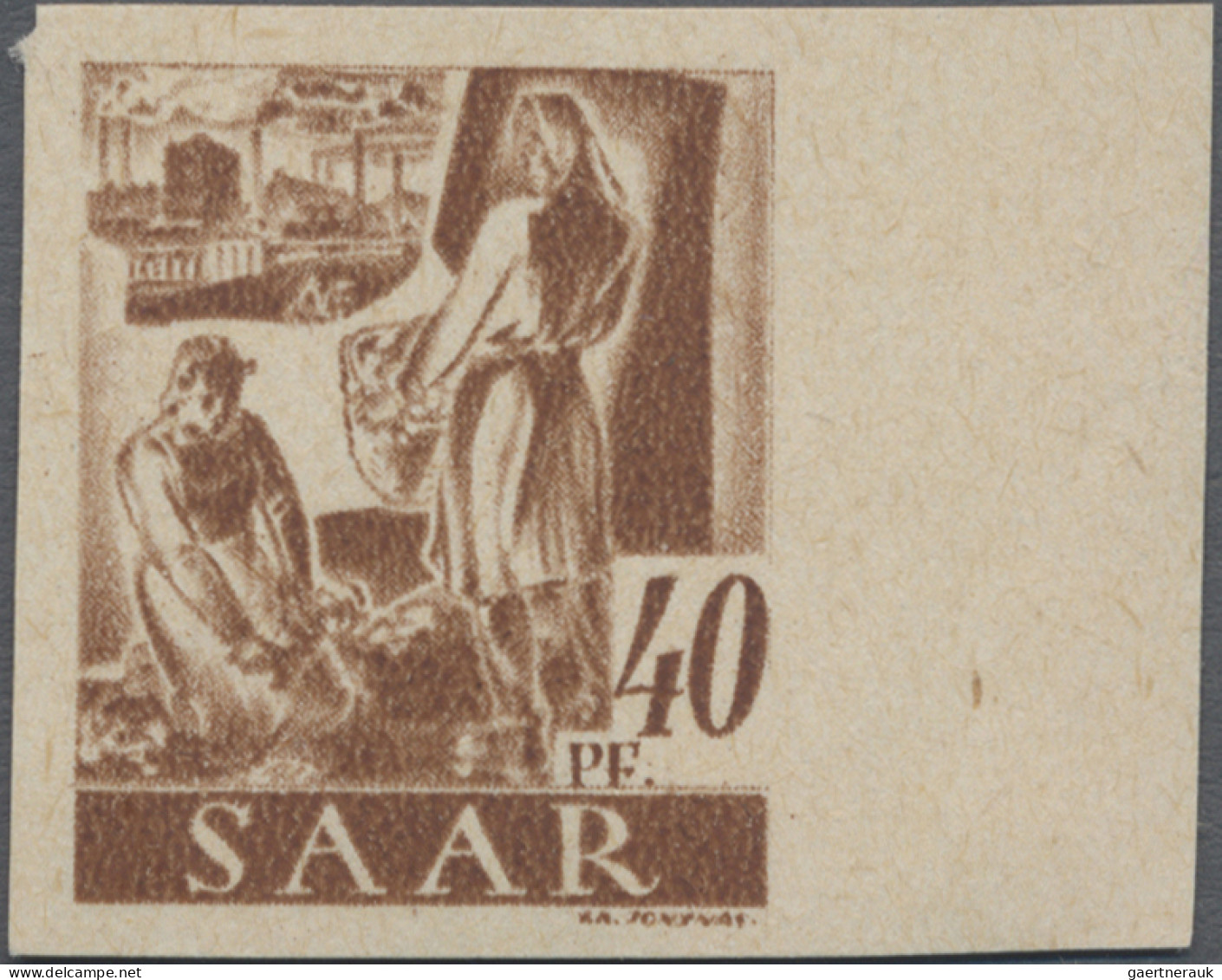 Saarland (1947/56): 1947, Freimarke 40 Pfg. (lebhaft)siena Saar I Ungezähnt, Pos - Unused Stamps