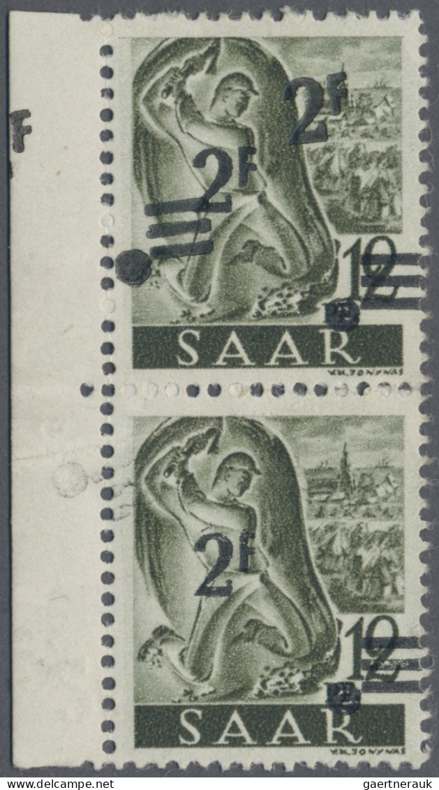 Saarland (1947/56): 1947, 2 Fr. Auf 12 Pfg. Schwarzgrauoliv, Postfrisches Senkr. - Unused Stamps