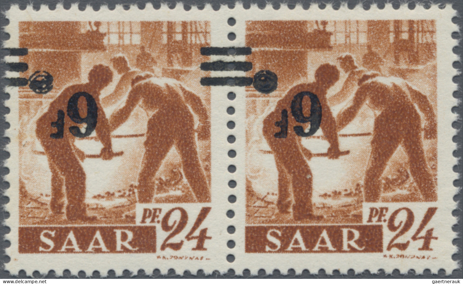 Saarland (1947/56): 1947, 6 Fr Auf 24 Pf. "Saar II", KOPFSTEHENDER Aufdruck Im W - Neufs