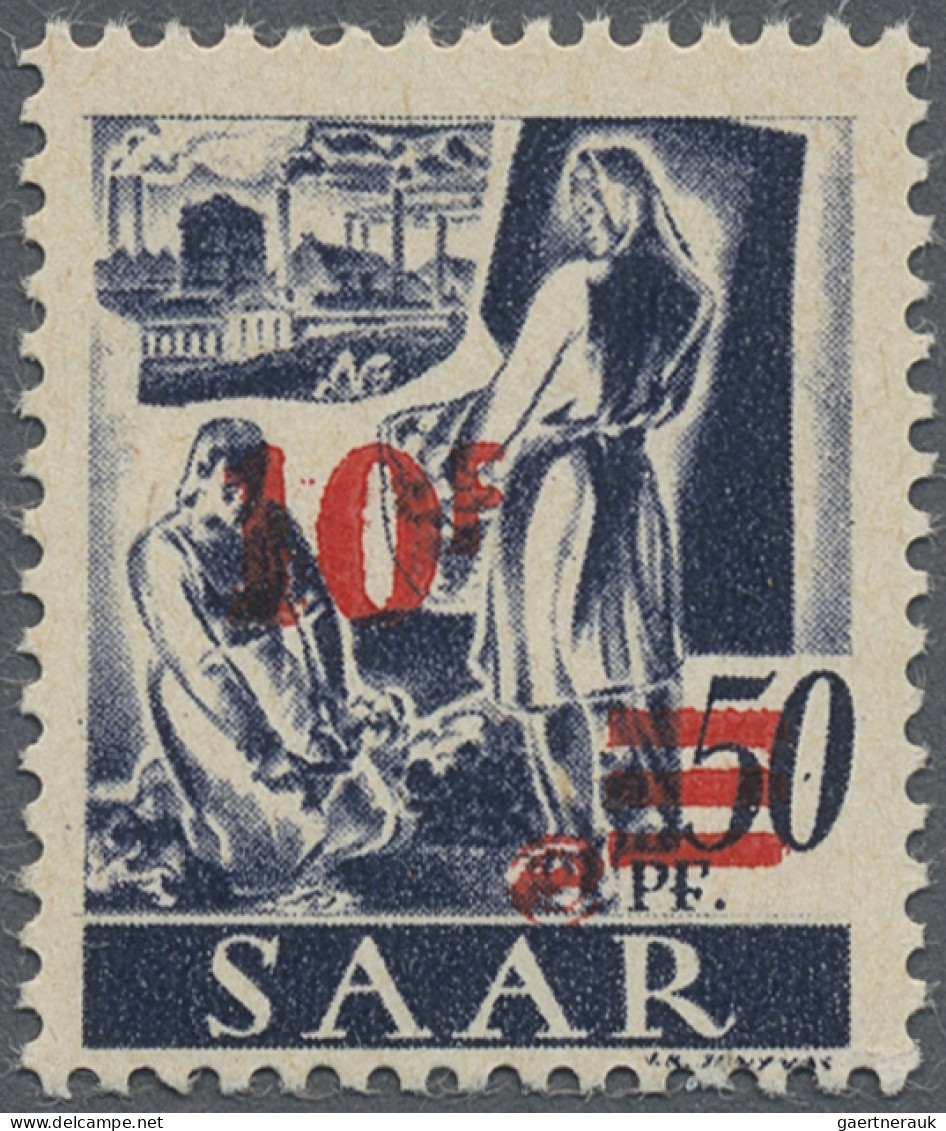 Saarland (1947/56): 1947, 10 Fr Auf 50 Pfg, Sog. Urdruck, Aufdruck In Type I, Po - Ungebraucht