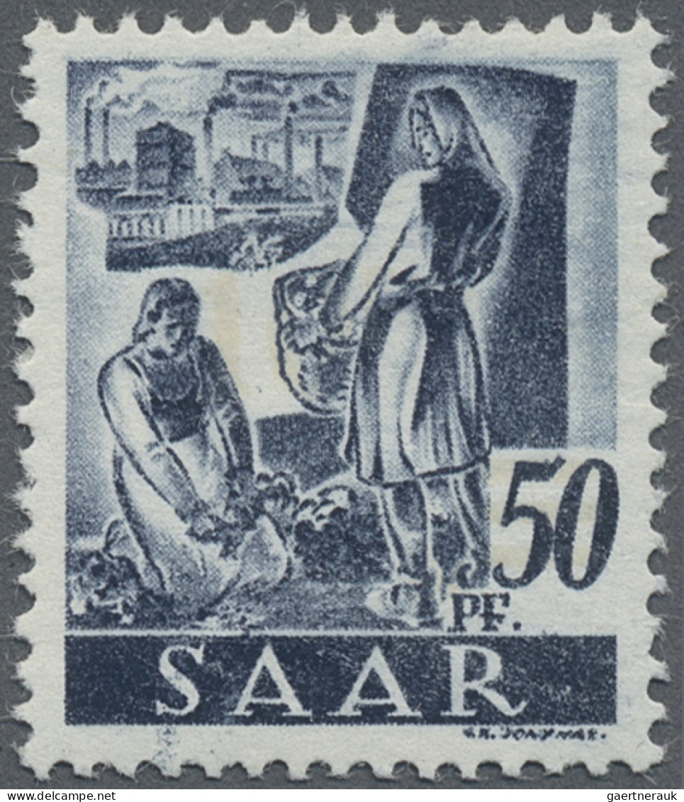 Saarland (1947/56): 1947 Neuauflage Der 50 Pf. Lilaultramarin Ohne Aufdruck, Mit - Ungebraucht