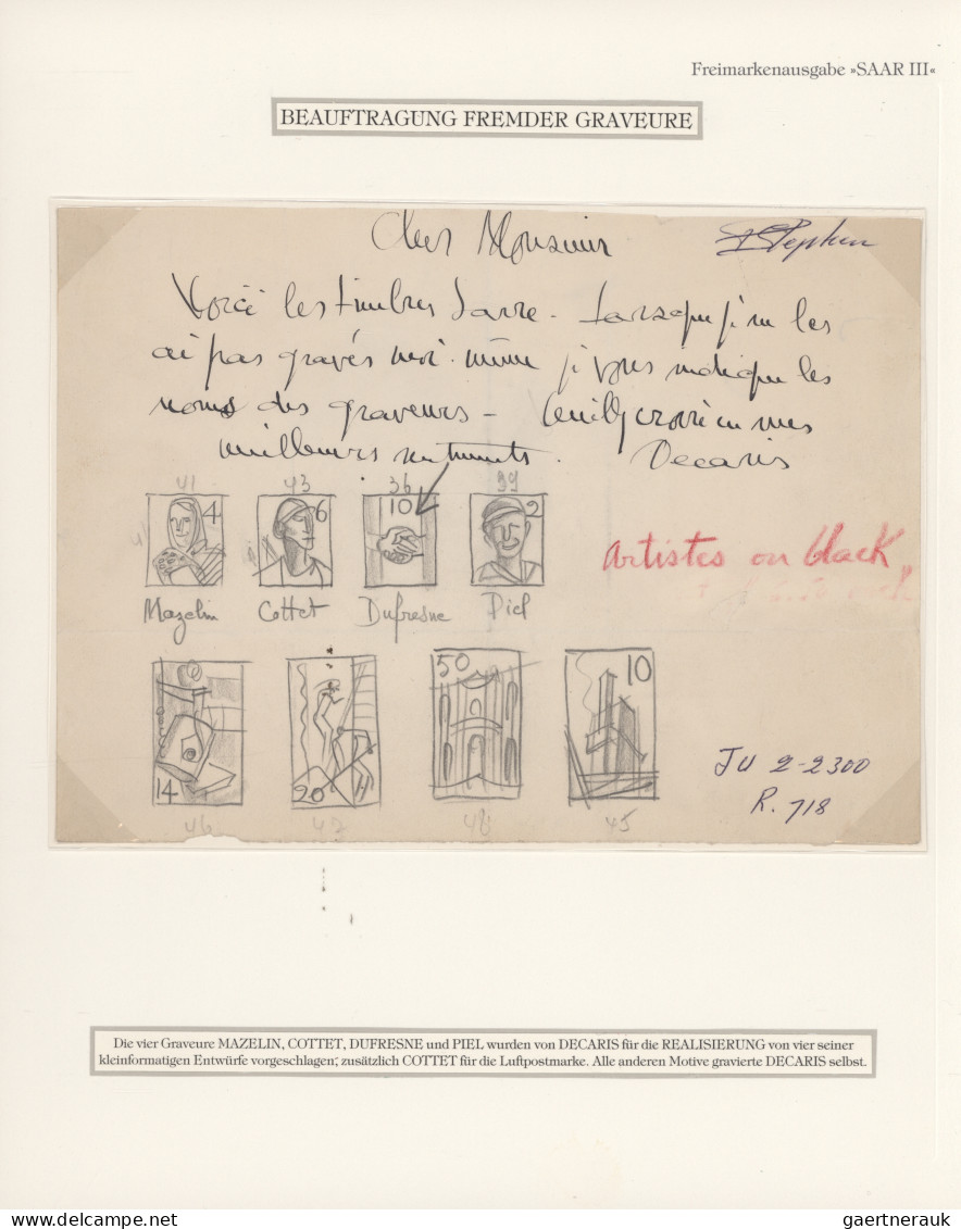 Saarland (1947/56): 1948, Original-Auftrag Für Fremde Graveure Mit Zeichnungen U - Ungebraucht