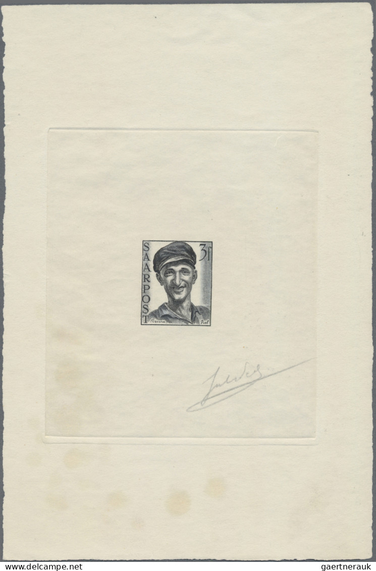 Saarland (1947/56): 1948, 3 Fr Arbeiter Schwarz, Als Künstlerblock, Auf Ungummie - Unused Stamps