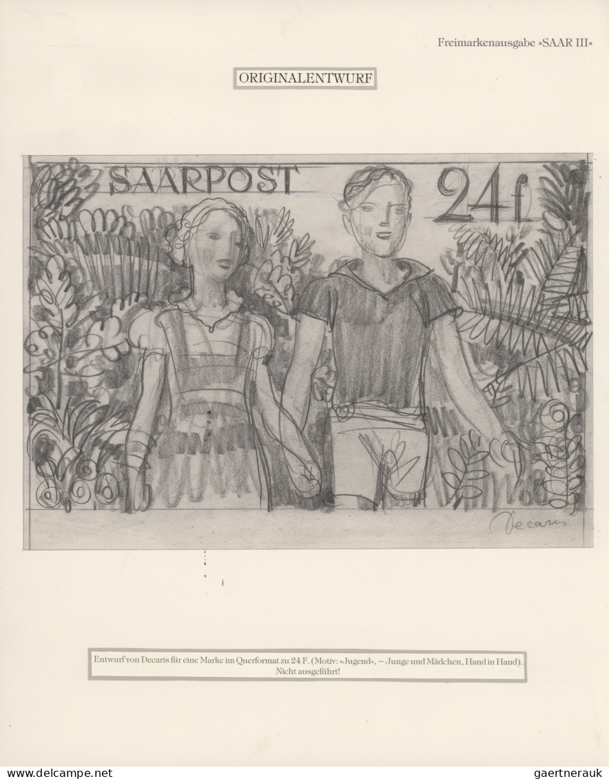 Saarland (1947/56): 1948, Nicht Ausgeführter Original-Entwurf Zur 3. Freimarken- - Unused Stamps