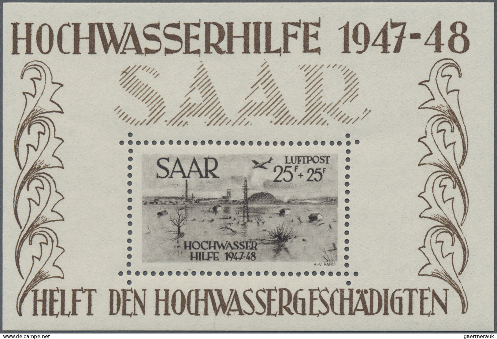 Saarland (1947/56): 1948, Flugpost-Hochwasserblock, Type I, Tadellos Postfrisch. - Unused Stamps