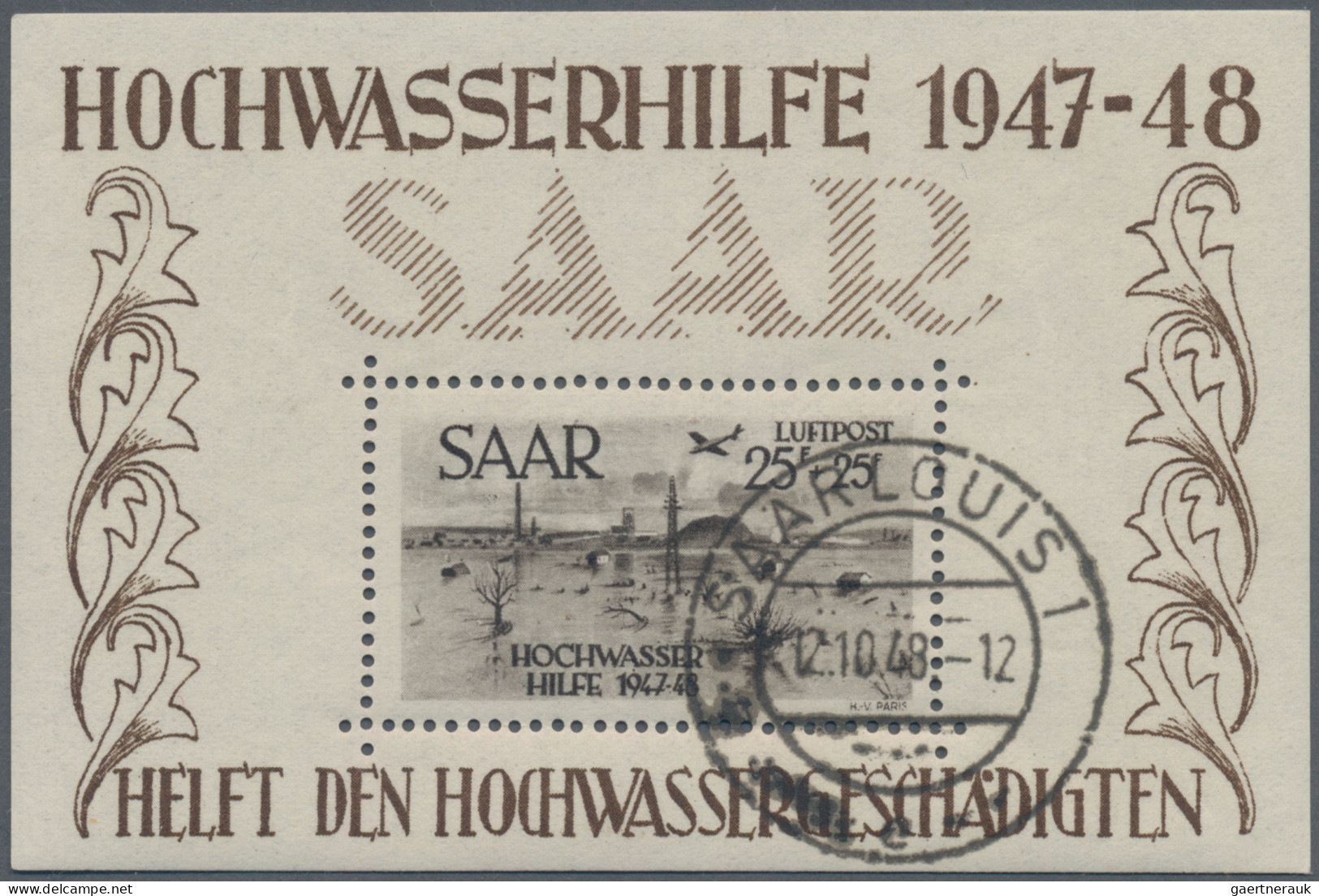 Saarland (1947/56): 1948 Gezähnter Block "Hochwasserhilfe" In Type I, Gestempelt - Gebruikt