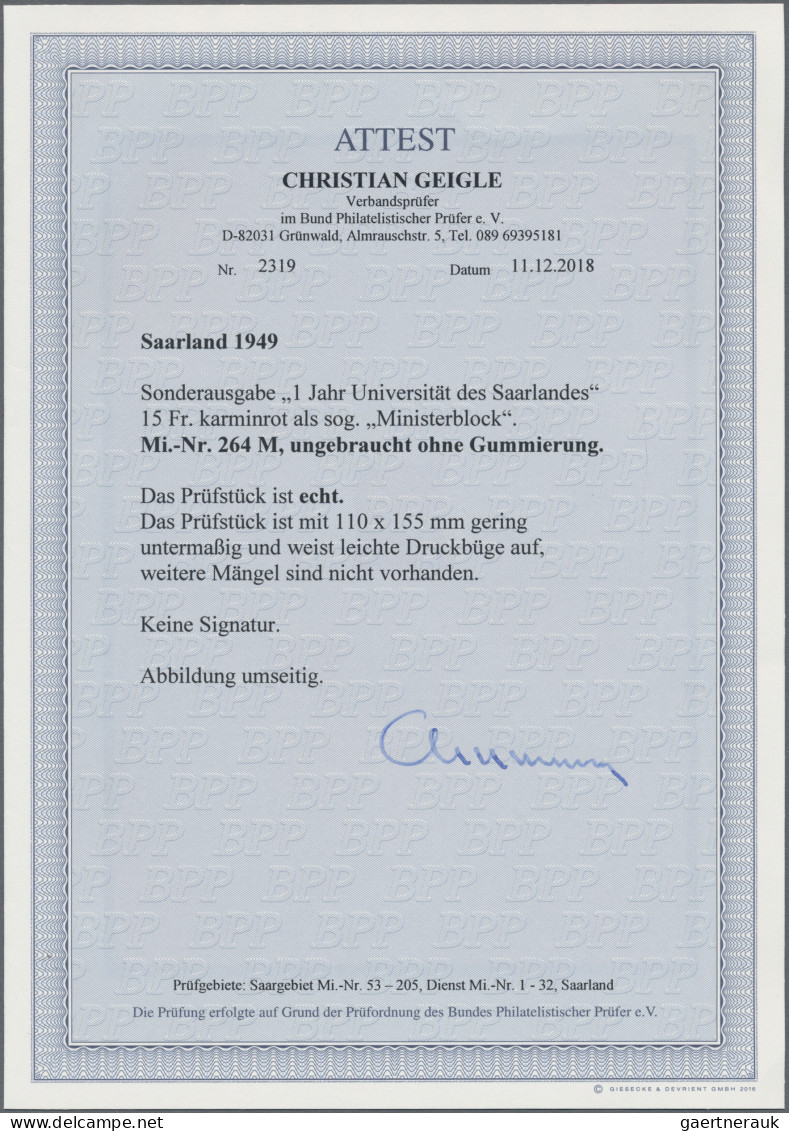 Saarland (1947/56): 1949, Universität Des Saarlandes, 15 Fr. Karminrot Als Minis - Unused Stamps