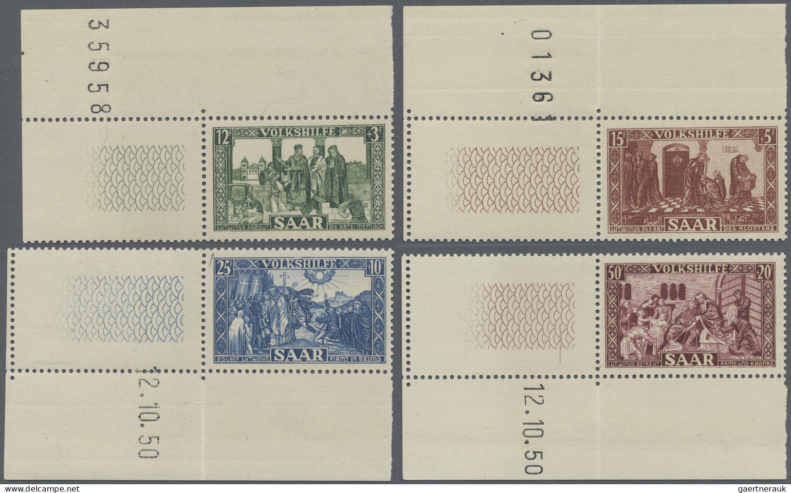 Saarland (1947/56): 1949, Volkshilfe Kompl. ER-Satz Mit Druckdatum, Dazu 1950 Vo - Unused Stamps