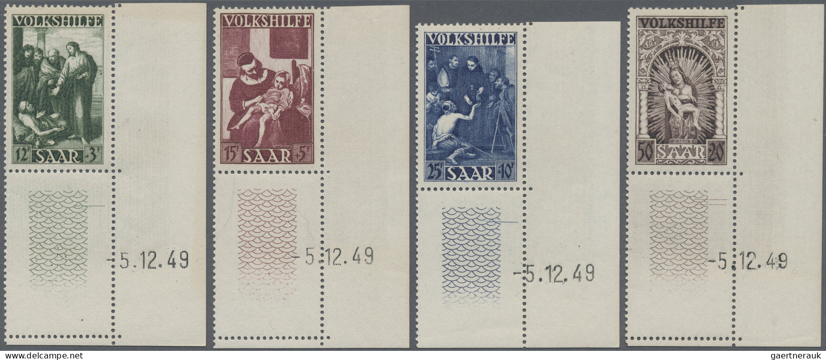 Saarland (1947/56): 1949, Volkshilfe Kompl. ER-Satz Mit Druckdatum, Dazu 1950 Vo - Ongebruikt