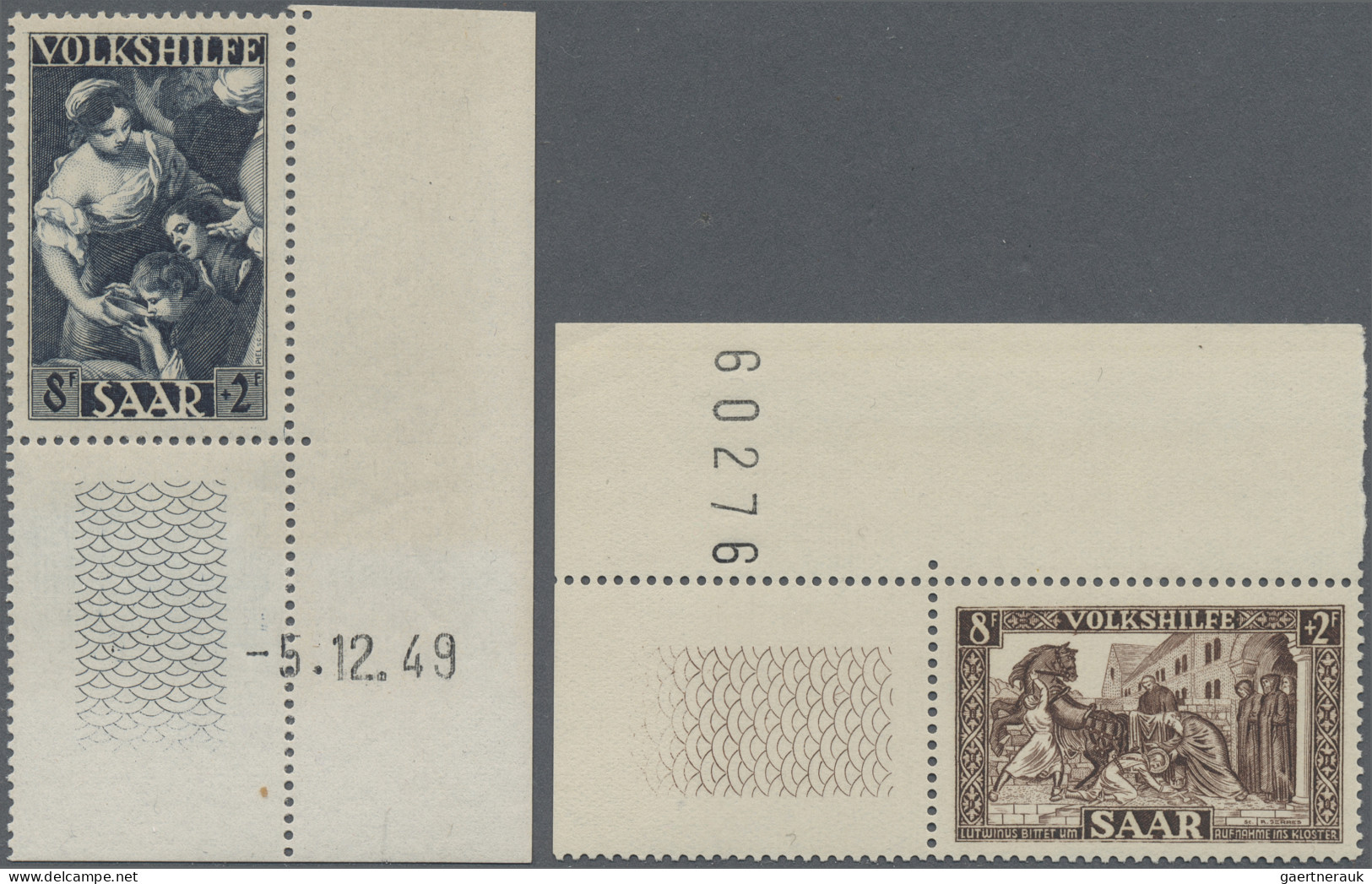 Saarland (1947/56): 1949, Volkshilfe Kompl. ER-Satz Mit Druckdatum, Dazu 1950 Vo - Neufs