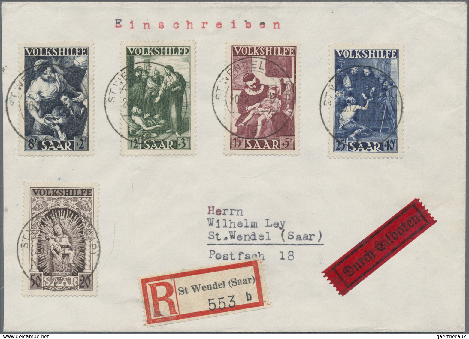 Saarland (1947/56): 1949, 8 Fr. Bis 50 Fr. Volkshilfe 1949, Kompletter Satz Auf - Andere & Zonder Classificatie