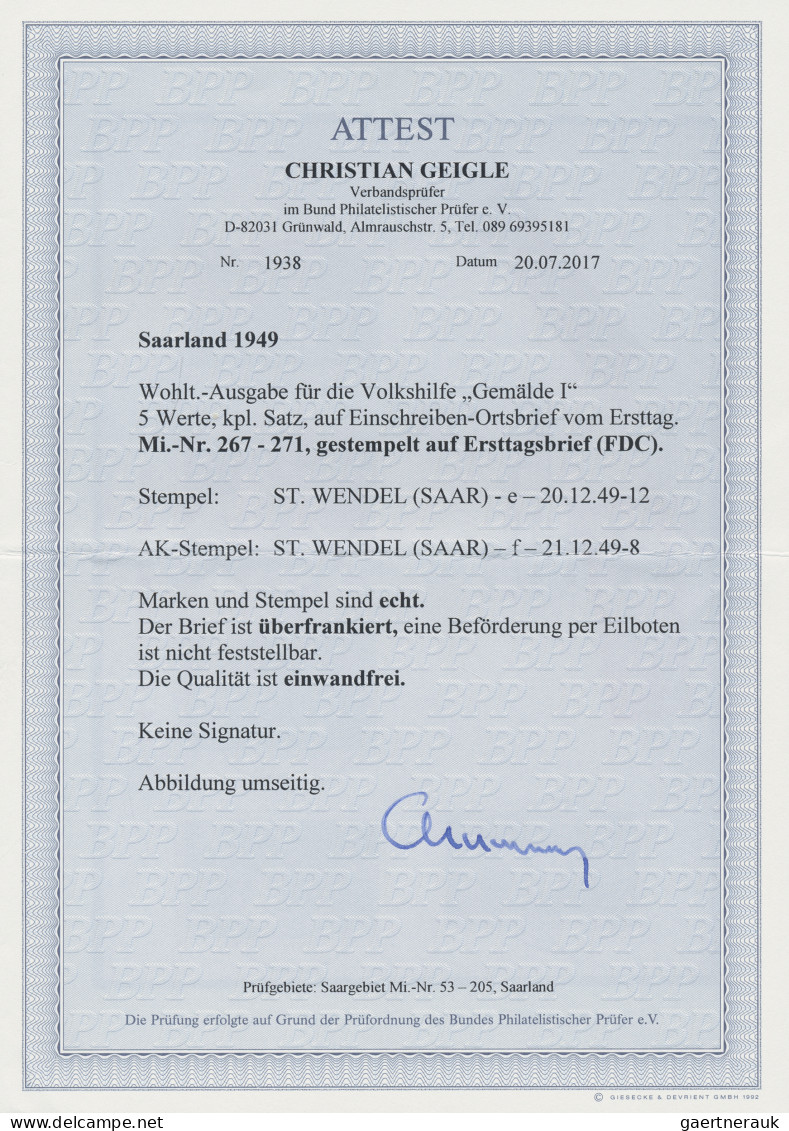 Saarland (1947/56): 1949, 8 Fr. Bis 50 Fr. Volkshilfe 1949, Kompletter Satz Auf - Other & Unclassified