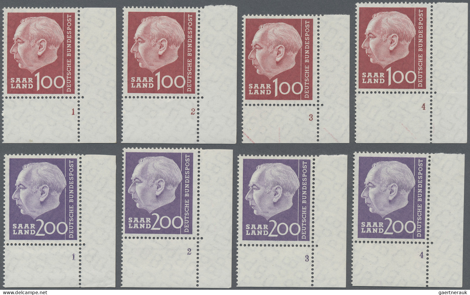 Saarland (1947/56): 1957, Heuss, Aus Beiden Sätzen Die Fünf Höchstwerte 100, 200 - Unused Stamps