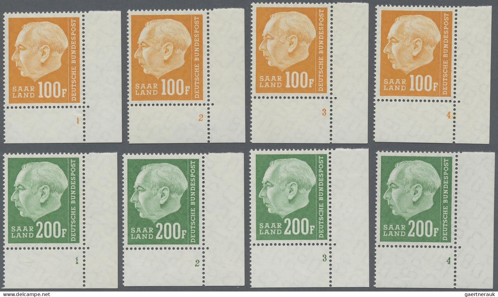 Saarland (1947/56): 1957, Heuss, Aus Beiden Sätzen Die Fünf Höchstwerte 100, 200 - Unused Stamps