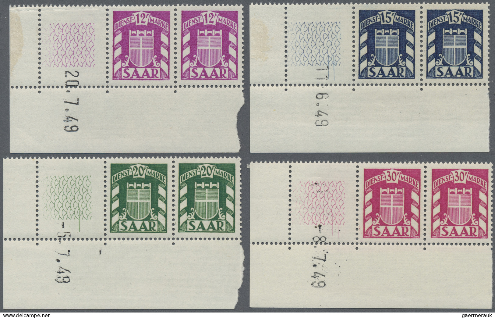 Saarland (1947/56) - Dienstmarken: 1949, 10 C Bis 100 Fr Dienstmarken, Komplette - Andere & Zonder Classificatie