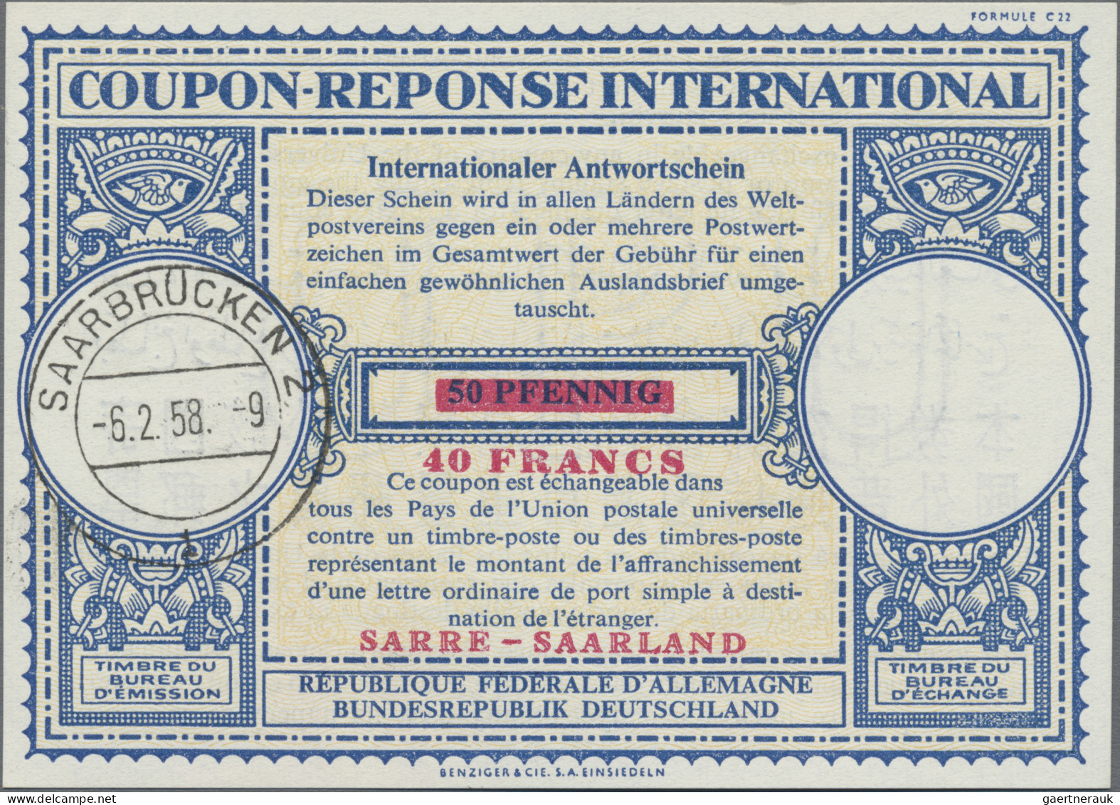 Saarland (1947/56) - Ganzsachen: 1948-57 Drei Verschiedenen Intern. Antwortschei - Otros & Sin Clasificación