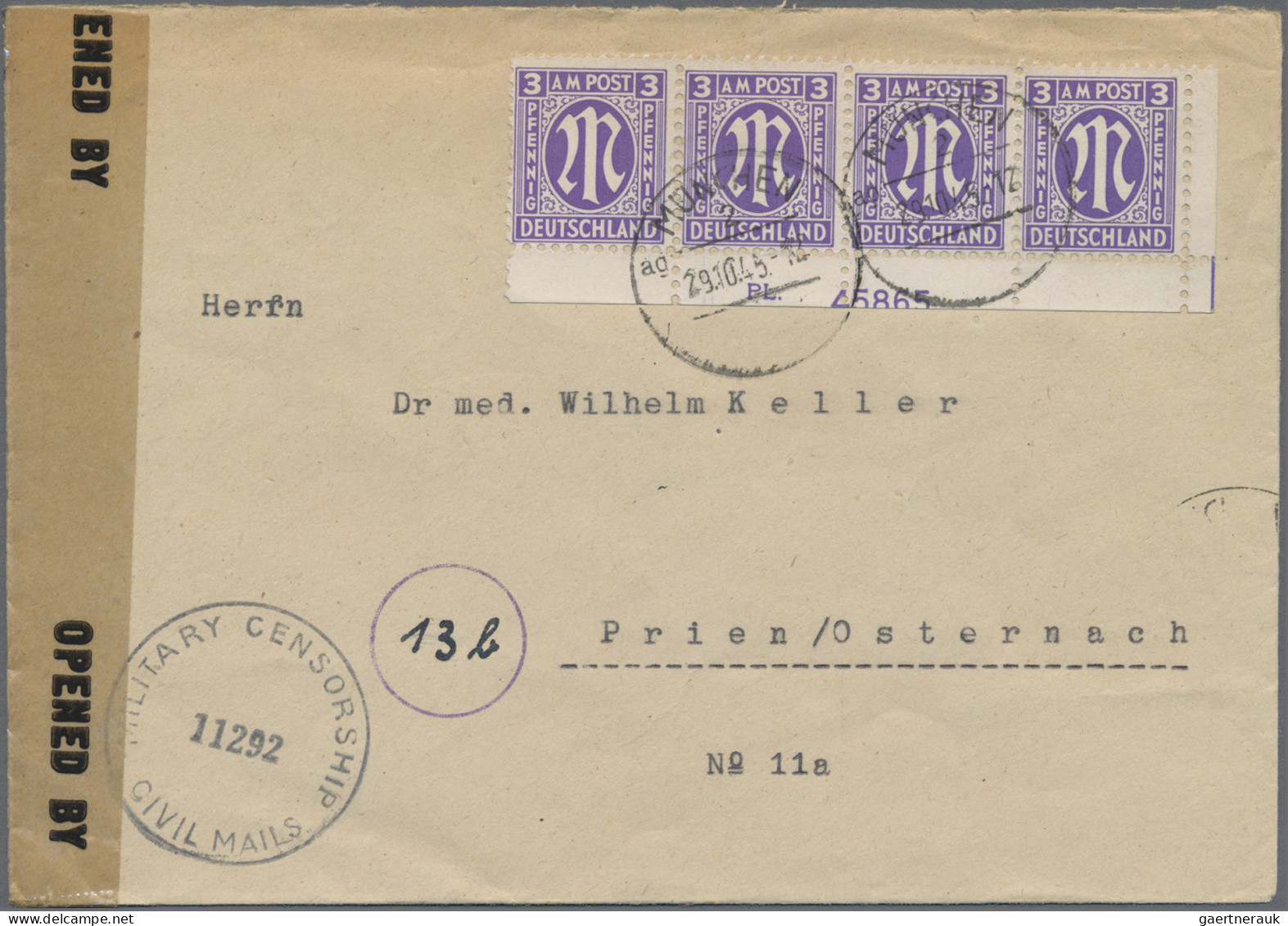 Bizone: 1945, 3 Pf. AM-Post Amerik. Druck, Glattes Papier Im Unterrand-4er-Strei - Sonstige & Ohne Zuordnung