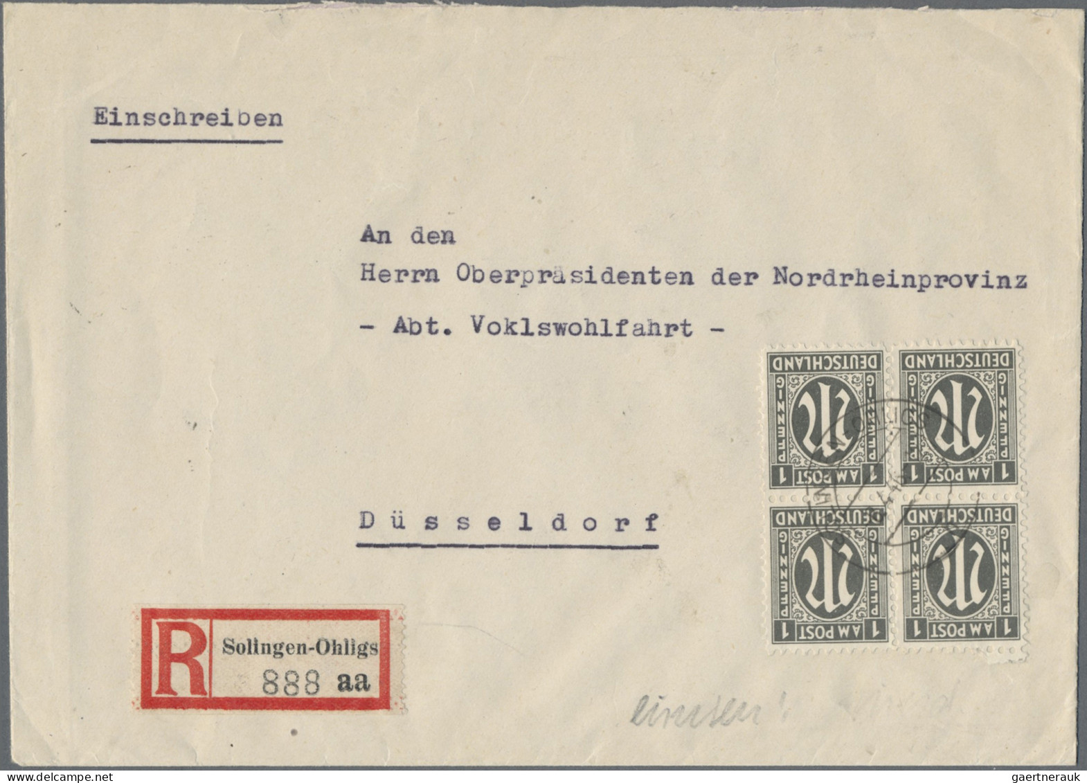 Bizone: 1946, AM-Post Deutscher Druck 1 Pf Im Viererblock Auf Portogerechtem R-B - Otros & Sin Clasificación