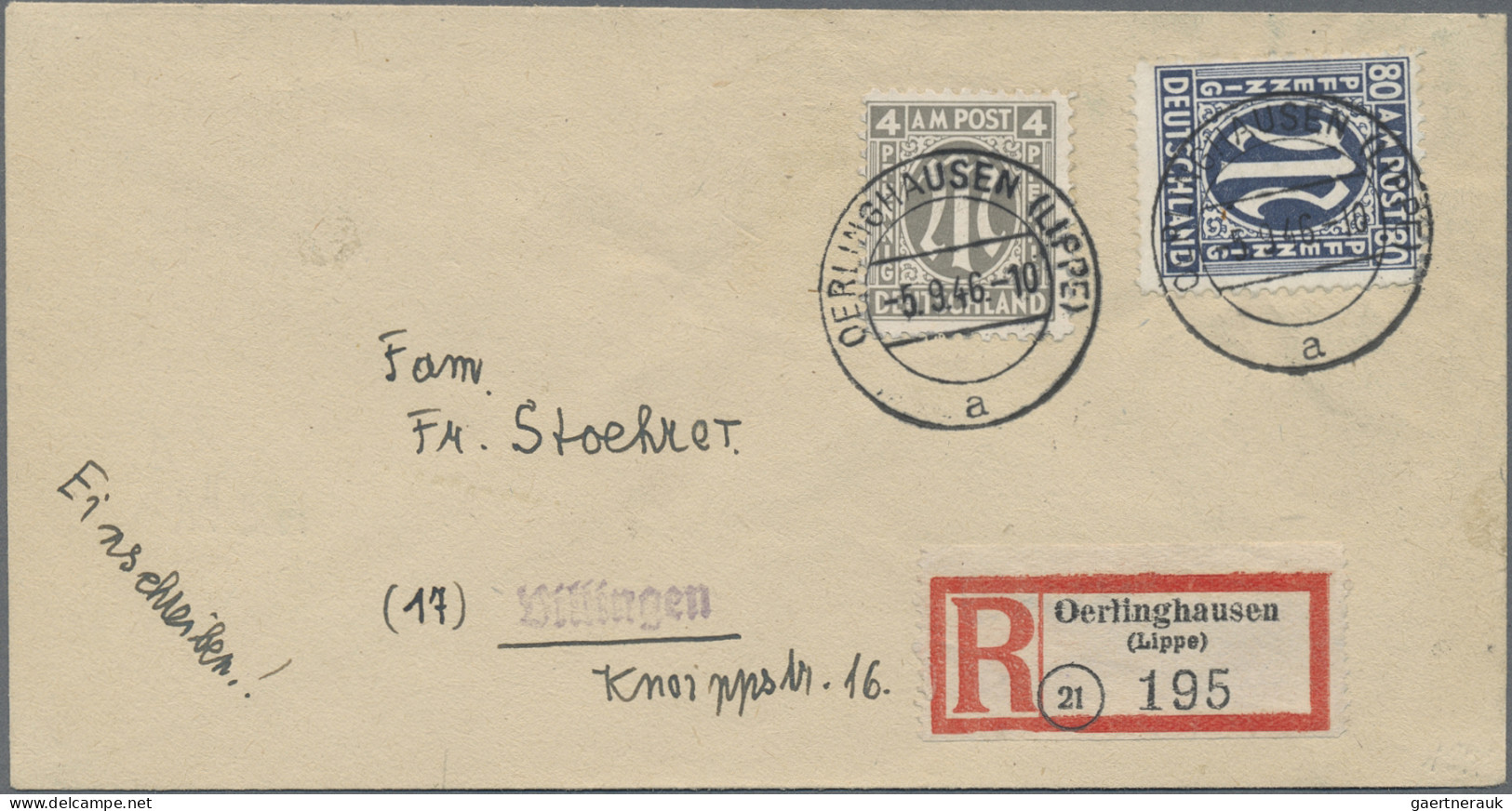 Bizone: 1946, 4 U. 80 Pf. AM-Post Dt. Druck Auf Echt Gelaufenem R-Brief Von Oerl - Sonstige & Ohne Zuordnung
