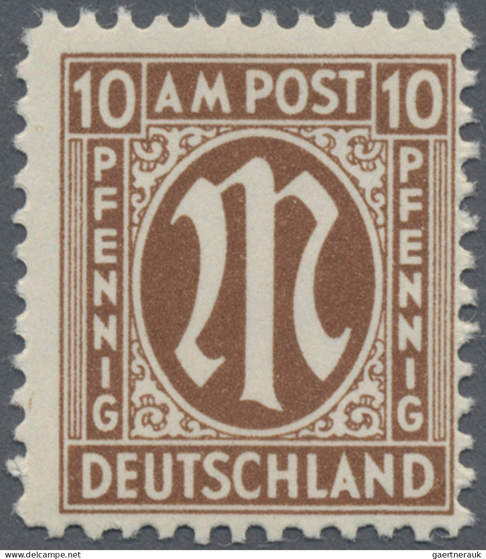 Bizone: 1945, 10 Pf AM Post Deutscher Druck, Orangebraun Auf Alfelder Papier, Ge - Other & Unclassified