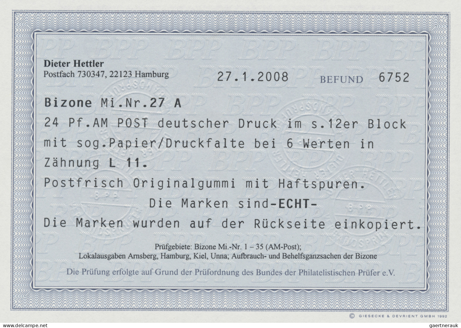 Bizone: 1945, 24 Pf AM-Post, Deutscher Druck Mit Zähnung L 11 Im Postfrischen 12 - Andere & Zonder Classificatie