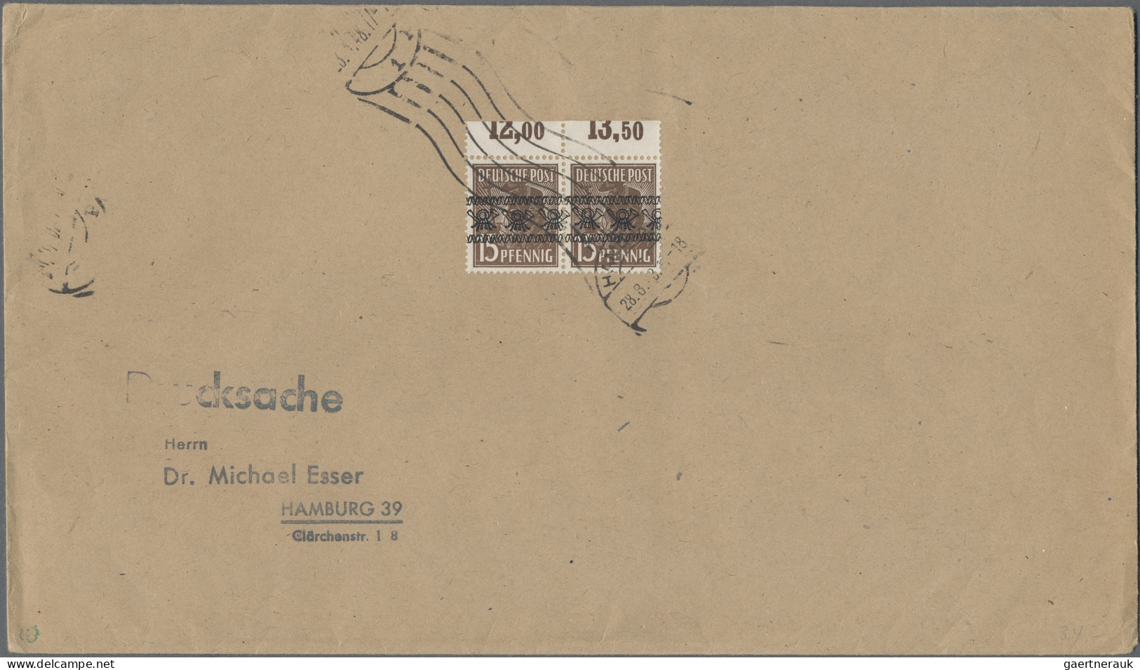 Bizone: 1948, Bandaufdruck Auf 15 Pfg. Arbeiter Im Waagerechten Oberrandpaar Als - Otros & Sin Clasificación