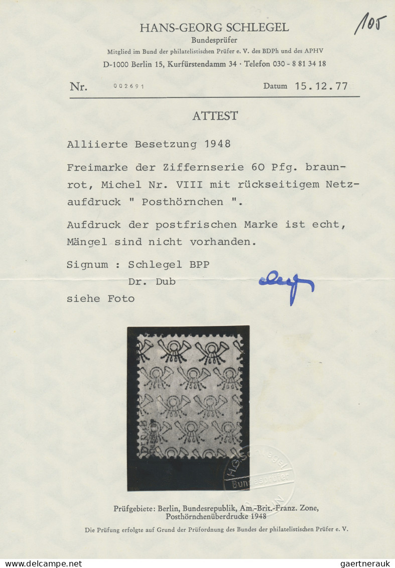 Bizone: 1948, 60 Pfg. Mit Rückseitigem Netzaufdruck, Seltene Variante, Signiert - Other & Unclassified