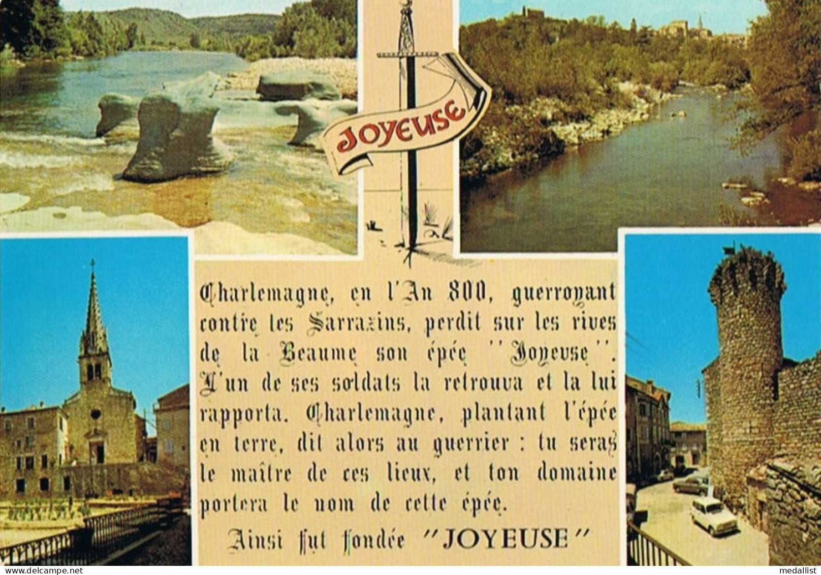 CPM..07..JOYEUSE..LES BORDS DE LA BEAUME..L'EGLISE ET LA TOUR DE CHARLEMAGNE - Joyeuse