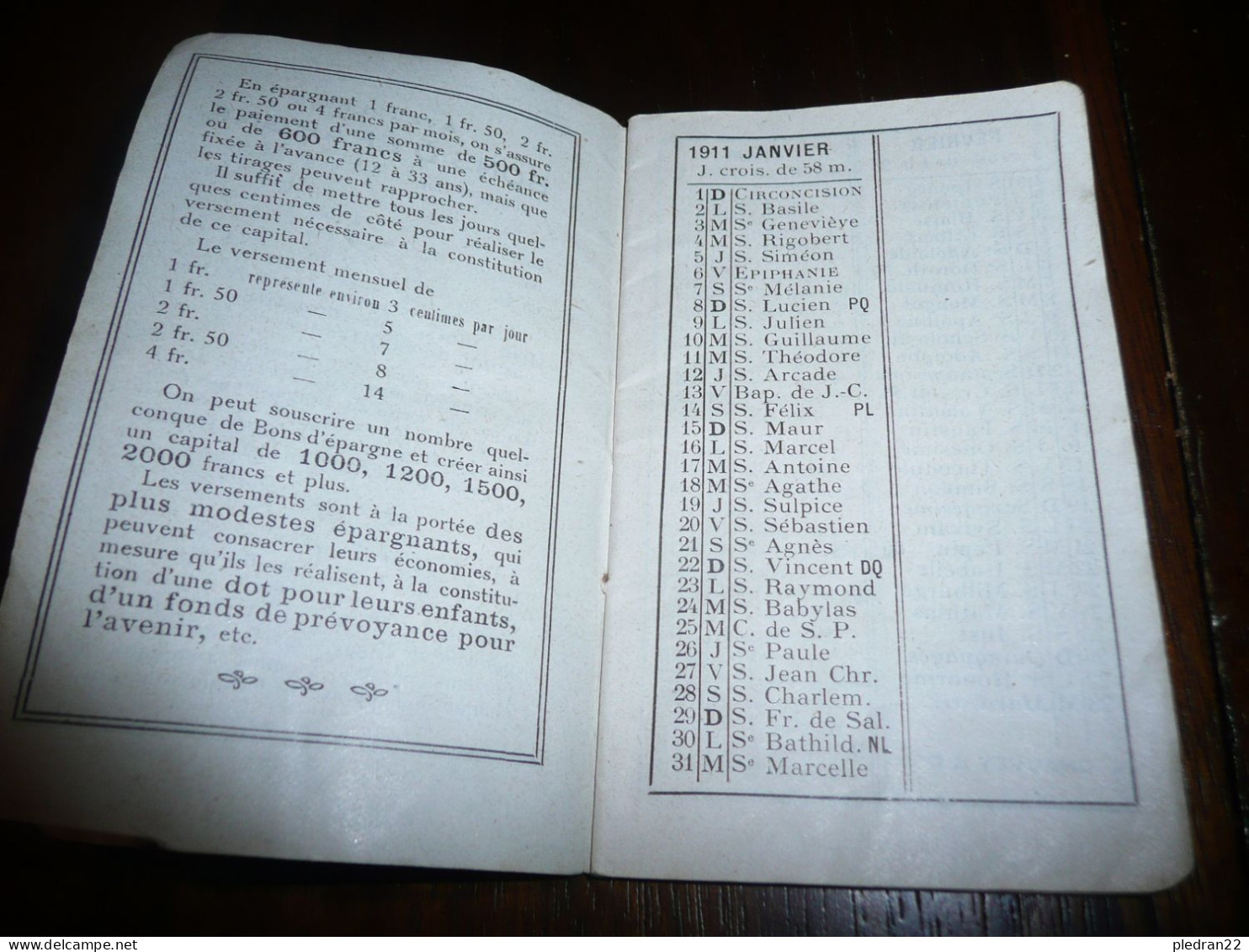 VIEUX PAPIER PETIT CARNET CALENDRIER LA CAPITALISATION BANQUE EPARGNE PLACEMENT CAPITAL ACTIONS 1911 - Petit Format : 1901-20