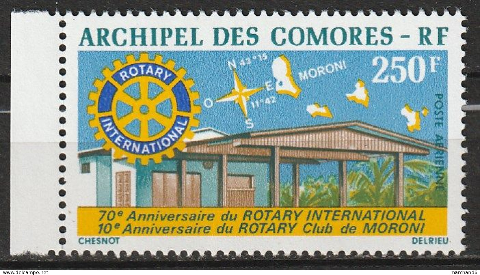 Comores 70è Anniversaire Du Rotary Internationale Et Rotary Club Poste Aérienne N°66 **neuf - Poste Aérienne