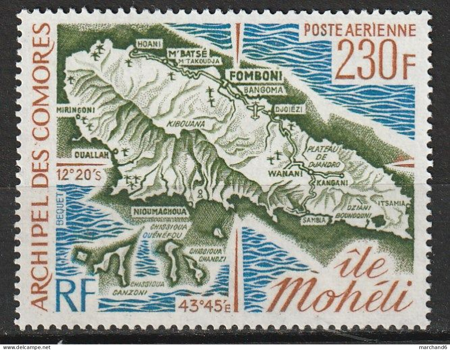 Comores Carte De L Ile Mohéli Poste Aérienne N°67 **neuf - Airmail