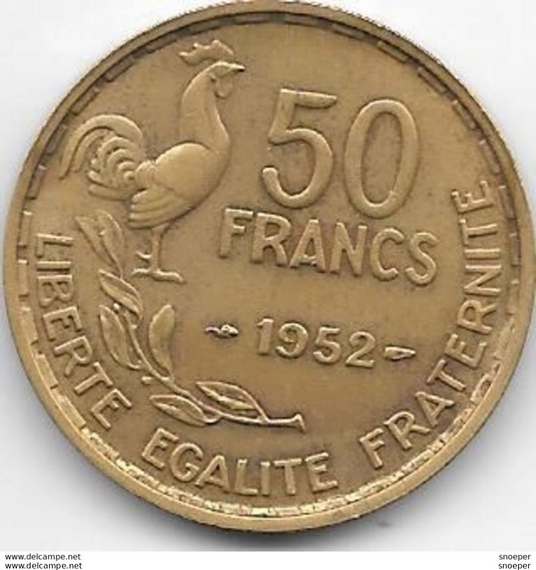 *france 50 Francs 1952  Km 918.1  Vf+ - 50 Francs