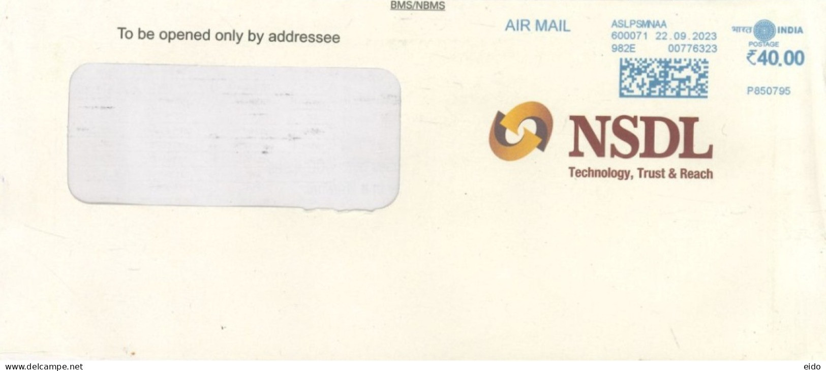 INDIA - 2023 - POSTAL FRANKING MACHINE COVER TO DUBAI.. - Lettres & Documents