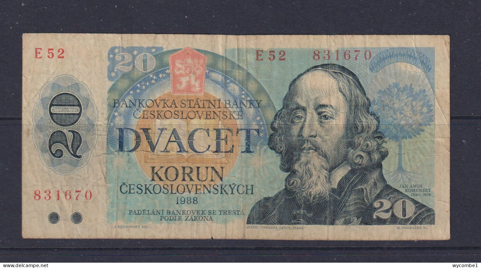 CZECHOSLOVAKIA - 1988 20 Korun Circulated Banknote - Cecoslovacchia
