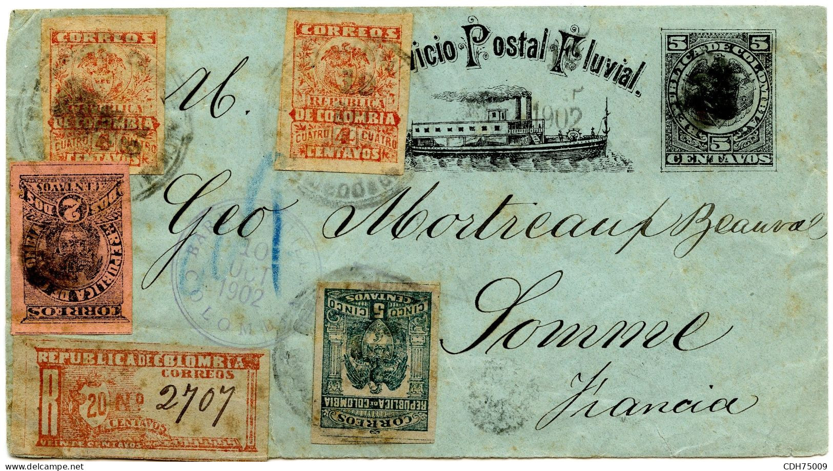 COLOMBIE - LETTRE RECOMMANDEE DE COLOMBIE POUR LA FRANCE, 1902 - Kolumbien