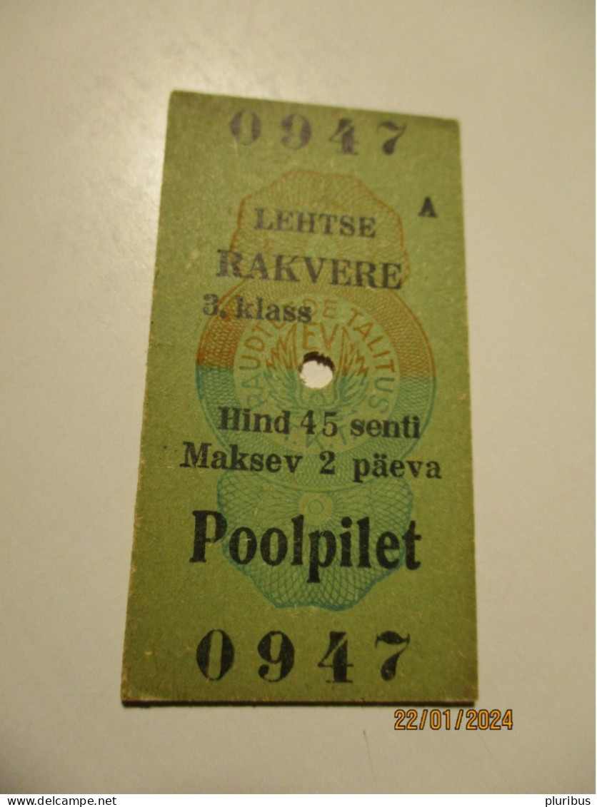 ESTONIA  BEFORE 1940 RAILWAY TICKET 45 SENTI LEHTSE RAKVERE  ,0 - Otros & Sin Clasificación