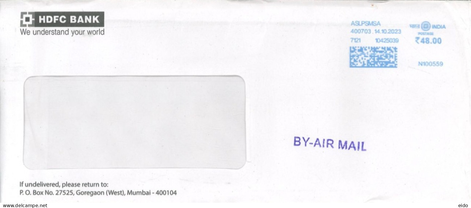 INDIA - 2023 - POSTAL FRANKING MACHINE COVER TO DUBAI.. - Brieven En Documenten