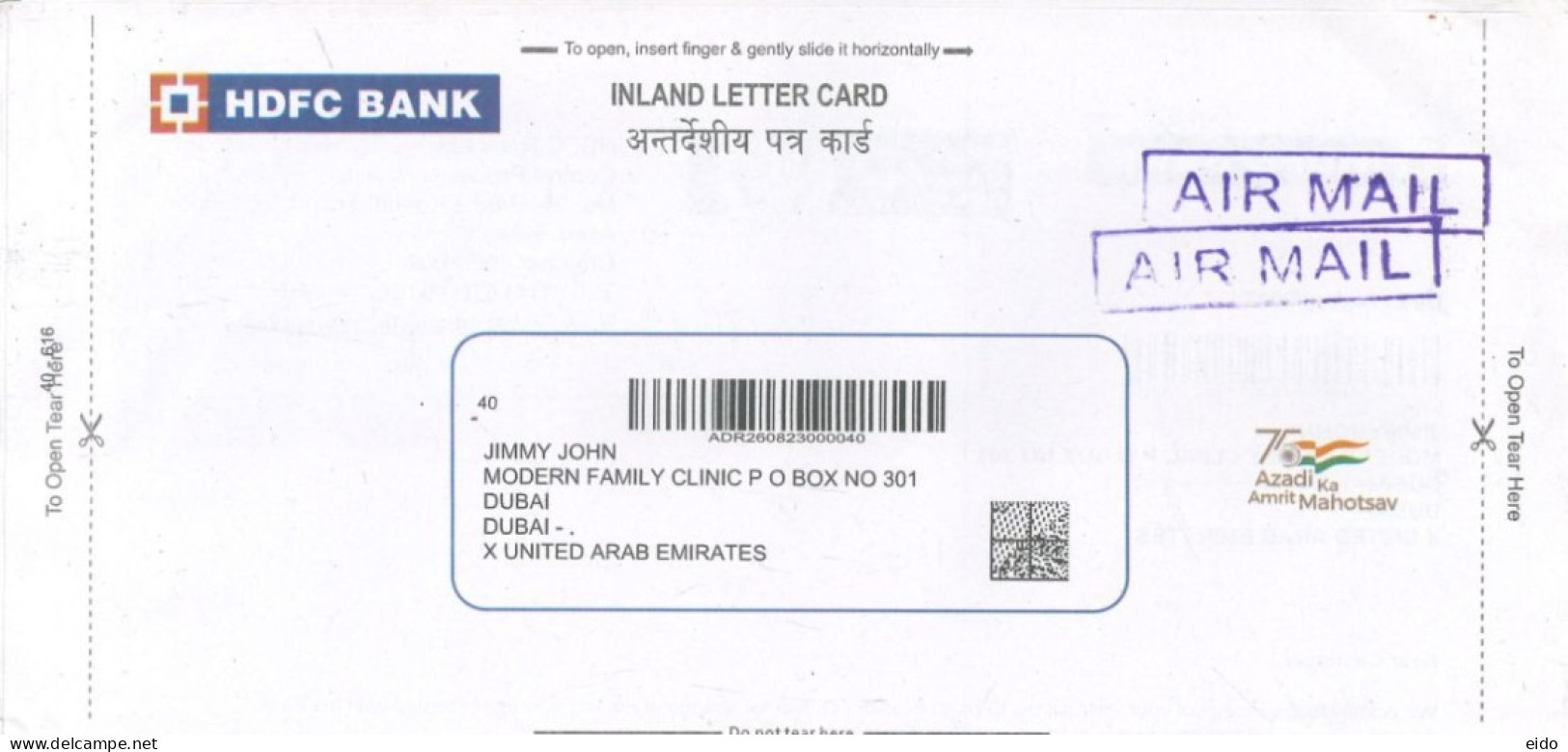 INDIA - 2023 - POSTAL FRANKING MACHINE COVER TO DUBAI.. - Cartas & Documentos