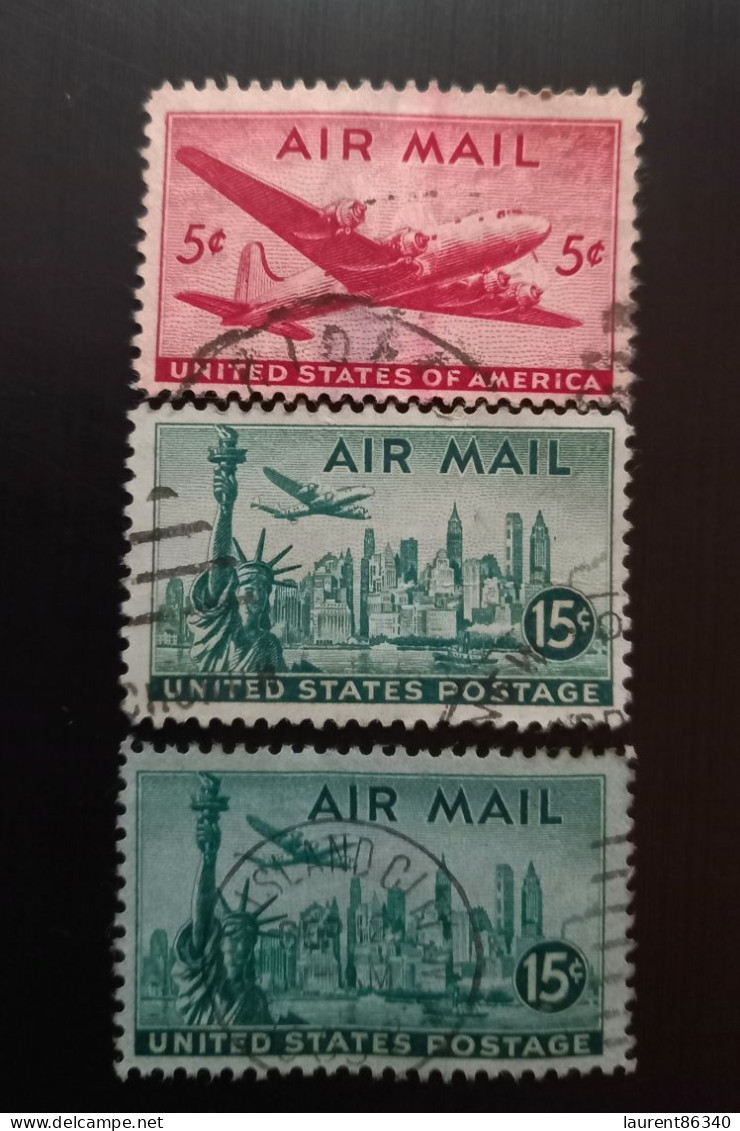 États-Unis 1946 DC-4 Skymaster & 1947 New Airmail Stamps Timbres Poste Aérienne - Usati